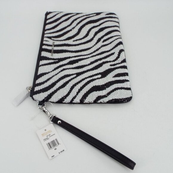 MICHAEL Michael Kors Jet Set Optic White Black Large Zip Pouch Wristlet Clutch - Picture 7 of 13